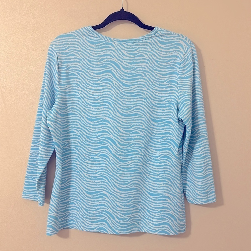 J. McLaughlin Womens Top Turquoise & White Print Catalina Cloth Sz Large Chic - Picture 2 of 5